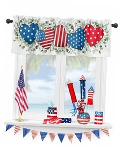 4th of July Valances Curtain Love Heart American Flag Patriotic Curtain for - Picture 1 of 8