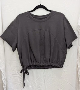 Lululemon LA Side Cinch T-shirt French Terry Can 8 / Aus 12 Black Granite - Picture 1 of 5