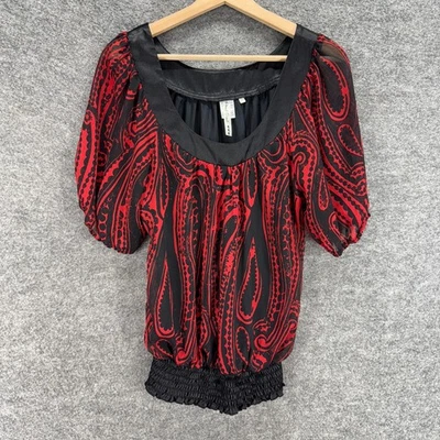 HeartSoul 衬衫女式 XL 黑色佩斯利短袖圆领休闲套衫 — 第 1/4 张图片