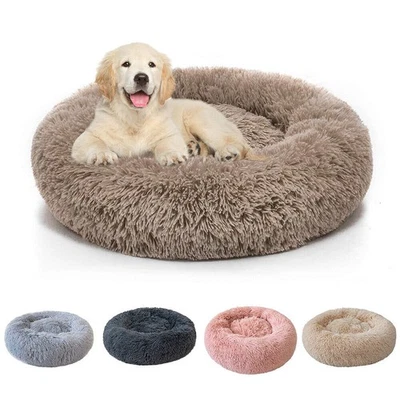 Fluffy Donut Cuddler Plush Pet Bed Dog Cat Soft Warm Round Calming Bed Washable - Image 1 of 4