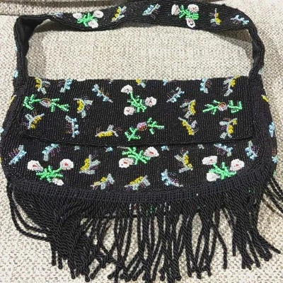 Винтажный Валери Стивенс сумочка бисером семена бусина черный цветочный 90-х гламурная сумка вечер - Изображение 1 из 4