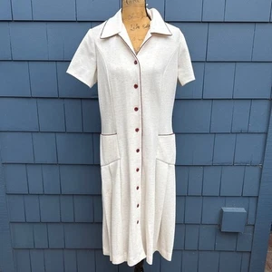 Vestido vintage crema midi house con detalles marrones moteado grande años 50’s - Imagen 1 de 14