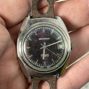 Vintage Waltham 17J Swiss Incabloc Watch Violet Sunburst Dial Not Working - Picture 1 of 5