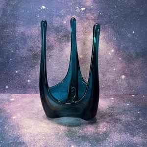 VINTAGE VIKING EPIC DREI FOLIEN GLAS KERZENHALTER MCM 9” BLUENIQUE SELTEN - Bild 1 von 4