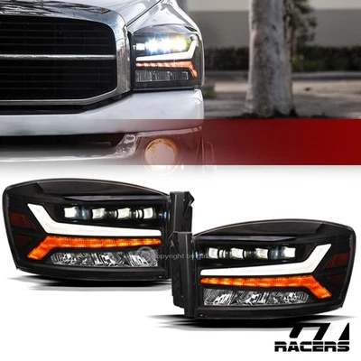 For 2006-2009 Dodge Ram Black Full LED Sequential Tube Quad Projector Headlights - Image 1 of 4