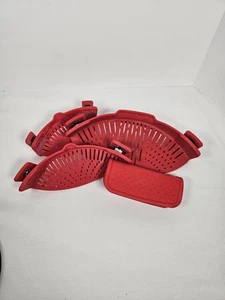 Silicone Red Cooking Pot Strainers Universal Clip On Set - Picture 1 of 4