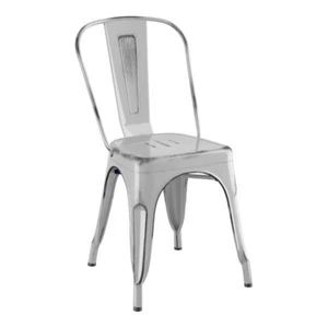 Cafe Style Distressed Silver Metal Restaurant Dining Chair For Indoor or Outdoor - Picture 1 of 7