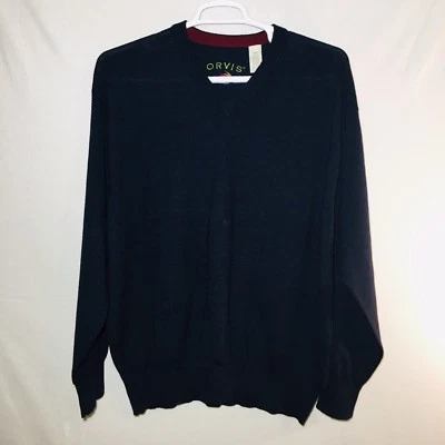 Orvis Men's XXL Navy 100% Wool Crew-Neck Sweater - Image 1 of 3