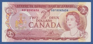 CANADA -- 2 DOLLARS ( 1974 ) -- MBC+ / VF+ -- PICK 86a . - Picture 1 of 2