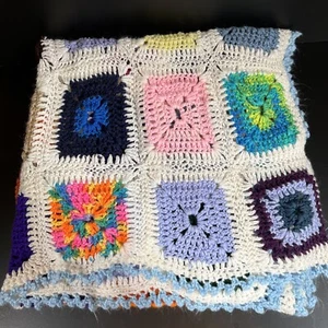 Vintage Handmade Granny Square Afghan Crochet Blanket Approx 48” X 58” - Picture 1 of 6