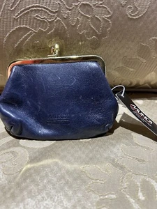 Vintage Mundi blau Leder Kiss Lock Druckknopfverschluss Geldbörse 4" gerahmt - Bild 1 von 3