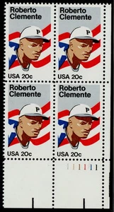 US #2097 20¢ Roberto Clemente LR Plate Block MNH - Picture 1 of 1
