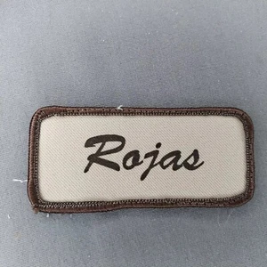 'Rojas' 3 3/4" x 1 3/4" Cursive Printed Brown Name Badge Patch - Picture 1 of 2