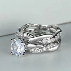 Women Luxury Cubic Zirconia Engagement Rings Slivery Bride Wedding Party Gift - Picture 1 of 2