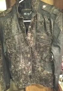 NWT Camo Leather & Lined Jacket Womans Juniors L M Denim Accents 80s Style! - Picture 1 of 16