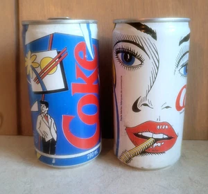 1990 NEW COKE lot of 2 Different Vintage Soda Pop Art Cans Coca-Cola Canada - Picture 1 of 12