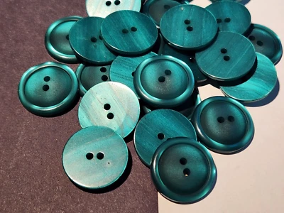 12 Emerald Green 2mm rim domed center 2-hole sew-through buttons 22mm  - Image 1 of 4