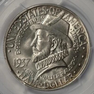 1937 PCGS MS65 Clip Roanoke Silver Half Dollar Mint Error Rare - Picture 1 of 4