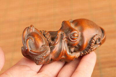 Japanese Chinese Boxwood Hand Carved Bring Money Octopus Statue Hand Piece • 26.65$