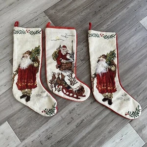 3 MEDIAS DE AGUJA VINTAGE CARA DE SANTA CLAUS DEL VIEJO MUNDO RENO Terciopelo Rojo - Imagen 1 de 5