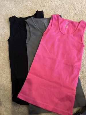 Aqua Ribbed Tank Tops Three Black Pink Gray Nylon Spandex One Size Foto 1 de 2