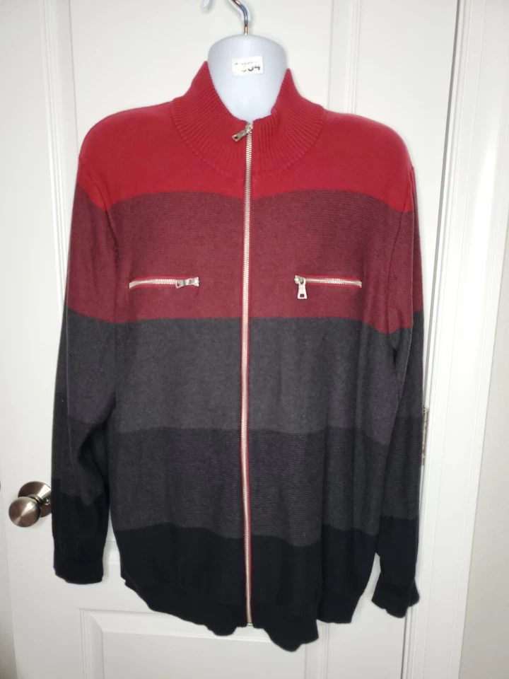 INC International Concepts Men's 3XL Cardigan Sweater Full Zip Red Black Pockets - Image 1 of 4
