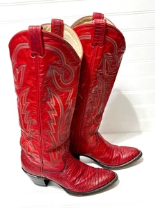 Botas de Vaquero Larry Mahan Vintage 1984 Rojo Sólido Lagarto Hasta la Rodilla para Mujer Talla 6 M - Imagen 1 de 13