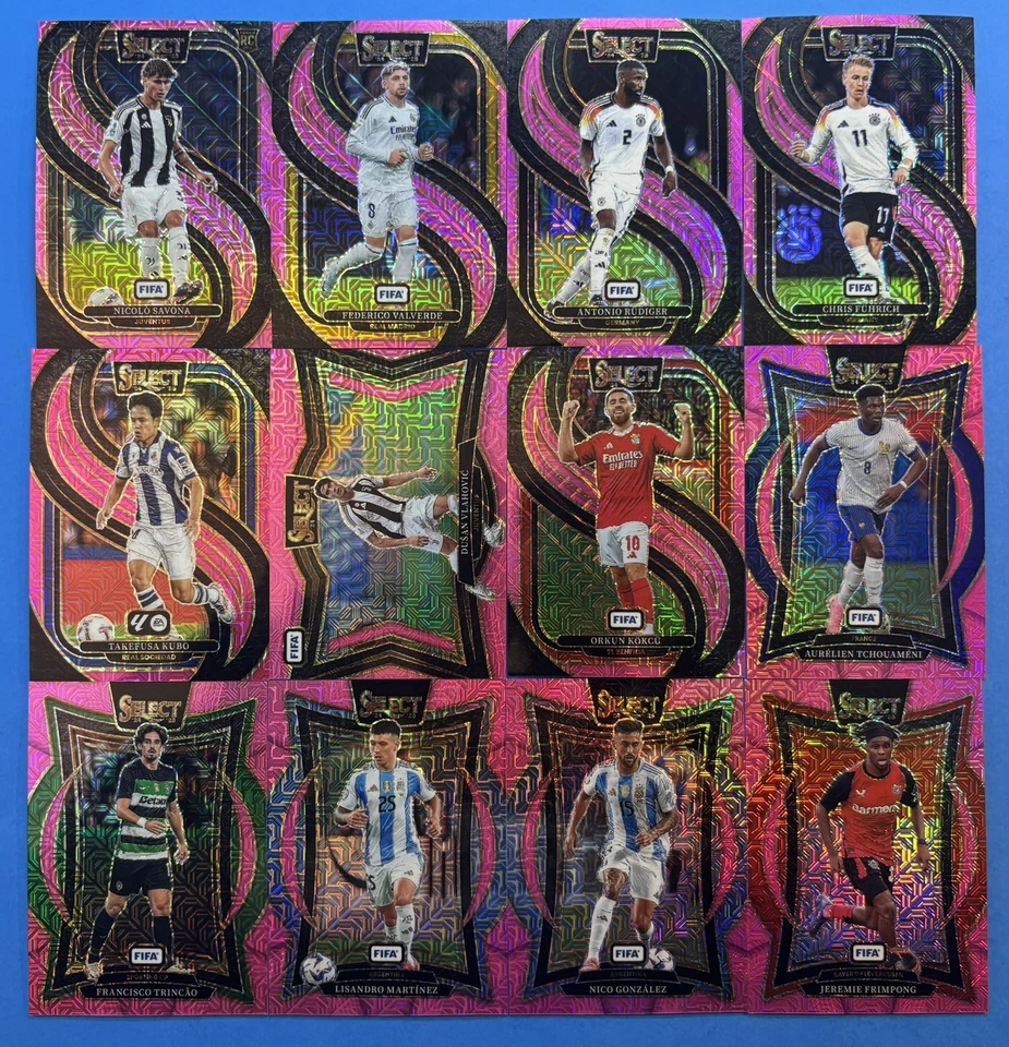 Lote de tarjetas 2024-25 Panini FIFA Select rosa fluorescente mojo/299 (12) Foto 1 de 2