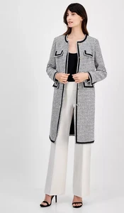 Anne Klein Women's Chic Tweed Fabric Collarless Long Jacket TopCoat Blazer 14 - Picture 1 of 12