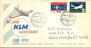 NETHERLANDS 1959 ILLUSTRATED FDC AIRMAIL COVER KLM 40TH ANNIV ADDR & POSTMARK - Picture 1 of 2