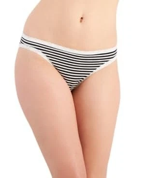 Jenni Women's Lace Trim Striped Bikini Underwear Black White - Image 1 of 1