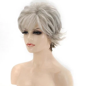 Women’s Wig Short Brown Grey Curly Wave Ladies Daily Hair Wigs - Picture 1 of 4