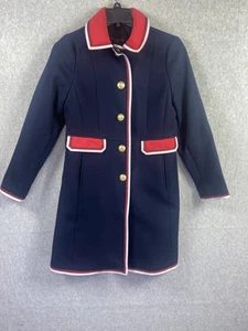 Talbots Coat Womens Petite 0P Navy Red White Gold Button Trim Collared Jacket - Picture 1 of 10
