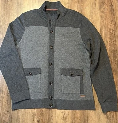 Cárdigan Ted Baker Waltar Gris Botón Talla 6 US XL Bolsillos Silencioso Lujo Golf Foto 1 de 4