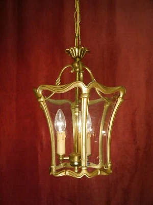 linterna antigua araña de techo latón brillante art nouveau vidrio 3 lámpara Ø 12" Foto 1 de 4