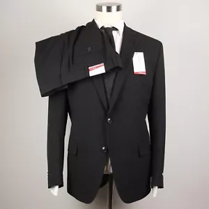 44R Perry Ellis 2-pc Suit Blazer Jacket Pant 37Wx32L Black Modern-fit E03370 - Picture 1 of 10