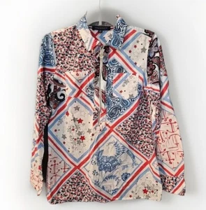Tommy Hilfiger Women's Size Medium Long Sleeve Shirt Half Zip Floral Paisley - Picture 1 of 10