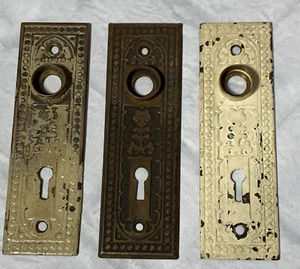 Vintage Matching Lot of 3 Embossed Ornamental Backplate Metal Chippy - Picture 1 of 20