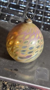 Vintage Iridescent Art Glass Craig ZWEIFEL Signed Holiday ORNAMENT Purple & Gold - Picture 1 of 10