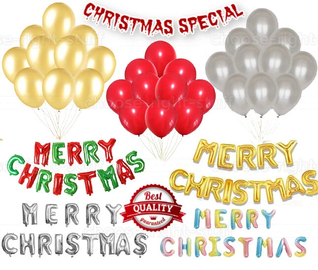 16" MERRY CHRISTMAS LETTER FOIL BALLOON RED GREEN GOLD SILVER CHRISTMAS BALOONS  - Image 1 of 1