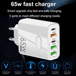 65 W 5 USB Type C chargeur mural rapide PD QC3.0 adaptateur pour MacBook iPhone Samsung - Photo 1 sur 18
