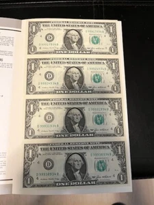 $1 1985 Beautiful 4 NOTE UNCUT SHEET Cleveland FRB DB BLOCK Superior Condition - Picture 1 of 2