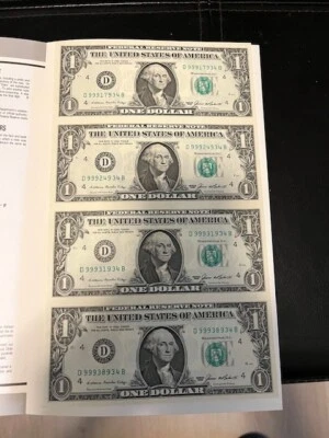 $1 1985 Beautiful 4 NOTE UNCUT SHEET Cleveland FRB DB BLOCK Superior Condition - Image 1 of 2