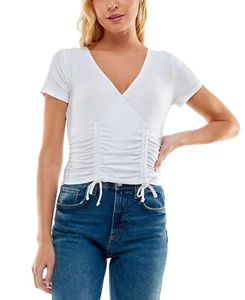 Ultra Flirt Juniors' Ruched Surplice-Neck Top Large White B4HP NO TAGS - Picture 1 of 1