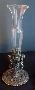 Vintage Silber Teller Knospen Vase - geflügelte Cherubs - Bild 1 von 7