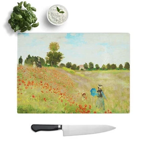 Claude Monet Poppy Field Chopping Board Glass Textured Cutting Worktop Kitchen - Picture 1 of 6