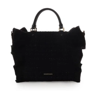 Samantha Vega Tweed frills A4 Size Large BLACK 2Way Handbag Shoulder frill NEW - Picture 1 of 9