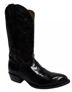 Mens Black Exotic Eel Skin Leather Western Cowboy Boots J Toe Size 7.5 - Picture 1 of 6
