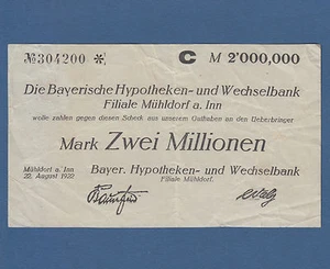 MÜHLDORF am Inn 2 Millionen Mark Fehldruck 1922 (1923) Erh. III- / VF-      - Picture 1 of 2