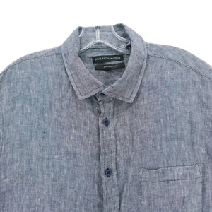 SAKS FIFTH AVENUE 100% Linen Blue Gray Woven Short Sleeve Shirt Size XL - Picture 1 of 6